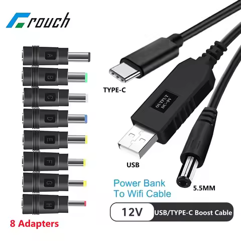 USB/Type C Power Boost Cable DC 5V to 9V/12V Power Bank To WiFi Cable With 8pcs Adapters for Wifi Ro