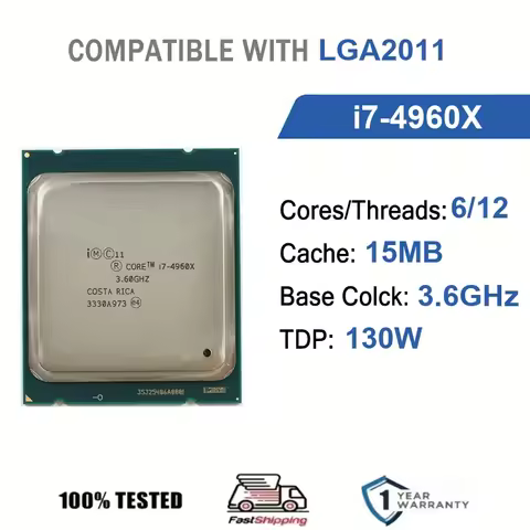 Intel Core i7-4960X 6 Core 12 Thread 3.6GHz 130W 15MB Cache 22nm LGA2011 SR1AS DDR3 1866 MHz Ivy Bri