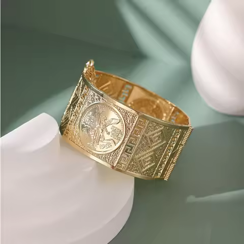 Luxury Gold Plated Bride Bracelet Mexico Peso Big Size Coin Bangel Algerian Traditional Jewelry Wedd