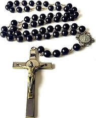 Large 20mm Black Ebony Wooded beads Wall Rosary St. Benedict Catholic crucifix cross
