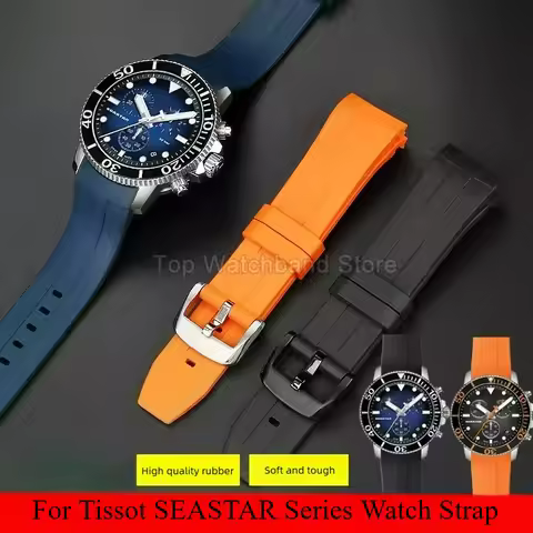 For Tissot SEASTAR Series T120417 T120407 Men's Rubber Silicone Watch Strap Black Blue Orange 22mm W