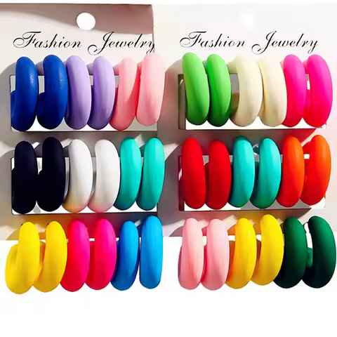 9Pair/Set Korean Geometric Acrylic Hoop Earrings for Women Mulicolor Circle Heart Huggies Earring St