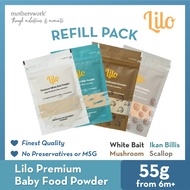 [4 Flavors] Lilo Premium Baby Food Powder Resealable Refill Pack 55G 6M+ - Ikan Bilis / Mushroom / Scallop / White Bait / Kombu | Baby Food Powder / Baby Food