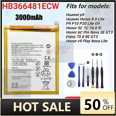 3000mAh HB366481ECW Rechargeable Li-ion Mobile Phone Battery for Huawei P9 Ascend P9 Lite G9 Honor 8