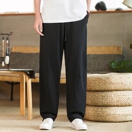 Harajuku Harem Pants Men‘s Cotton Linen Casual Jogger Wide-leg Trousers Male Vintage Oversized Loose Sweatpants Big Size M-5XL