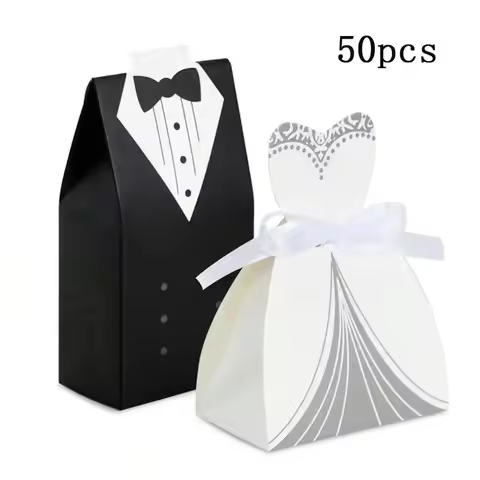 50pcs Wedding Favor Boxes Small Wedding Party Favor Boxes Bride and Groom Candy Boxes forDress and T