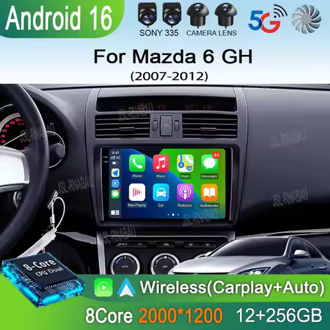 Android 16 Wireless CarPlay Auto Car Radio For Mazda 6 GH 2007 - 2012 Multimedia Video Player 4G WIF