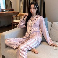 New Autumn Ice Silk Pajamas/Large Size Pants Long Sleeves Loose 2 Pieces Homewear Set/Baju Tidur wanita/baju tidur perempuan
