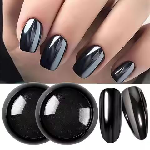 2Jars Glossy Black Chrome Nail Powder Mirror Metallic Effect Nail Glitter Pigments 0.08oz Reflective