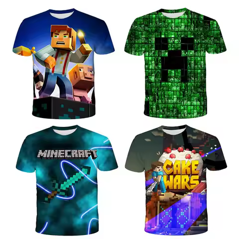 Uniqlo Minecraft 3D Printed Casual Tshirt Summer Cute Boys And Girls Building Block Building Cartoon