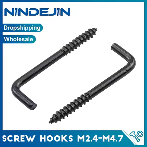 NINDEJIN 10/20pcs L Shaped Hooks Screw in Ceiling Hooks M2.4 M2.5 M2.8 M3.4 M3.7 M3.8 M4.7 Black 7 S