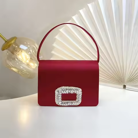 Luxury Diamond Square Button Women's Evening Bag Party Clutch Purses Satin Rhinestone Small Square B