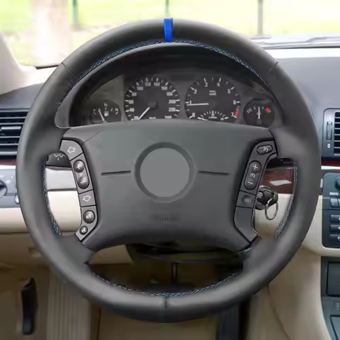 Car Steering Wheel Cover Trim For BMW 3 5 Series E36 E46 E39 X3 E83 X5 E53 4-spoke Microfiber Leathe