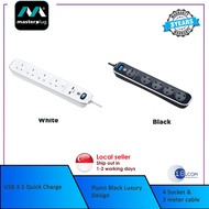 Masterplug Surge Protected extension 4 Sockets Dual 3.1A USB High Gloss Finish SRGLSU43PW