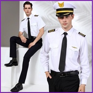 Men Air Men's Air White Shirt Uniform, Air Pilot Shirt, Captain Crew Bar Uniform Dress Wheel Value Long Role Playing Suit