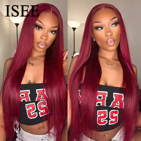 Wear And Go Glueless Wig ISEE Brazilian Straight 99j Burgundy Lace Front 6x4 Lace Glueless Preplucke