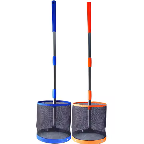 Huieson Table Tennis Ball Picker Bucket 23x23cm with 99cm Detachable Stainless Pole for Professional