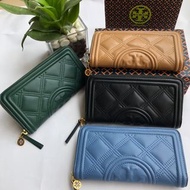Tory burch fleming top zip continental leather women's wallet bag 羊皮菱格logo拉鏈銀包🛍️