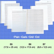 Loose leaf refill binder contents 50 sheets B5 B6 B7 plain grid dot lines
