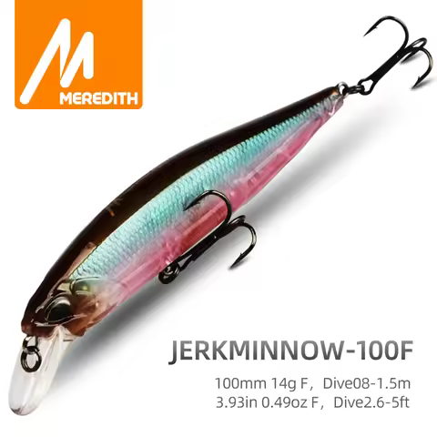 MRERDITH JERK MINNOW 100F 14g Floating Wobbler Fishing Lure 24Color Minnow Lure Hard Bait Quality Pr
