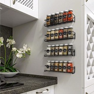 Black/Silver Metal Spice Rack, No Drill Mark Wall Mount Or Screw Installation, Space Saving Spice Ja