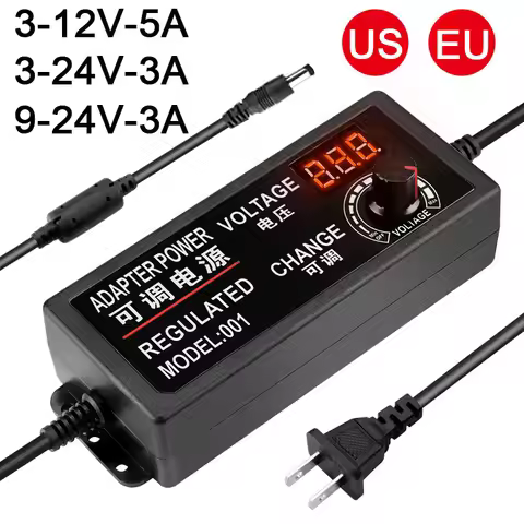 Adapter Adjustable 3-12V 3-24V 9-24V 12-24V 3A 5A Power Supply Display Screen Regulated Knob Dc 5.5*