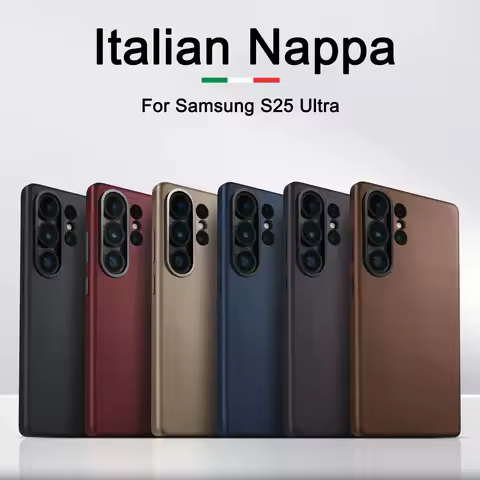 100% Italian Nappa Genuine Leather Case for Samsung Galaxy S25 Ultra Plus + Magnetic Luxury Cover Co