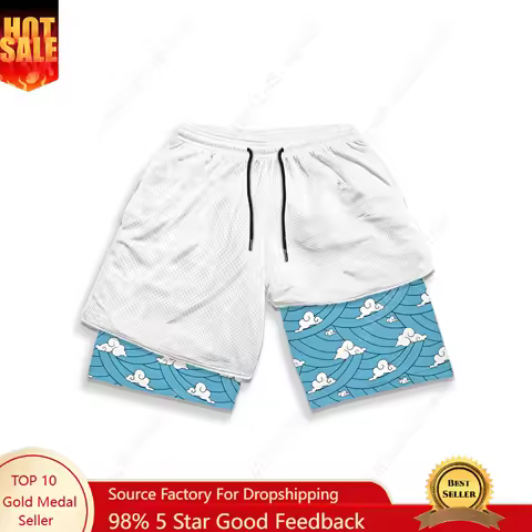 3D Print Anime Shorts Men Bilayer 2-In-1 Sports Shorts Fitness Basketball Shorts,Double-Layer Design