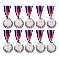 10Pcs Silver Award Medals with Neck Ribbon Winner Medals for Sports Competitions
