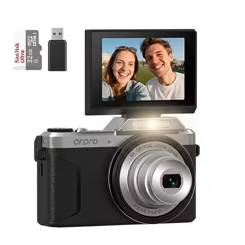 Retro Y2K Vlogging Camera - Ordro D27 4K Digital Cam with Flip Screen