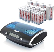 Tenergy T9688 LCD AA/AAA/C/D/9V NiMH/NiCd Battery Charger + Premium 32-Cell 1.2V NiMH Rechargeable B