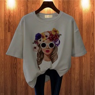 GET FASHION - BAJU KAOS ATASAN DEWASA PRINT GIRLS FOLWERS BLUS JUMBO ATASAN WANITA DEWASA T SHIRT