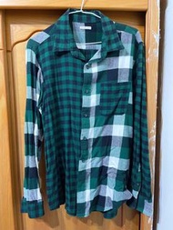 GU 法蘭絨襯衫 拼接襯衫 休閒襯衫 保暖 設計 格子襯衫 格紋襯衫 - 綠白格