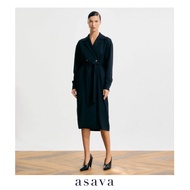 [asava ss25] Vesper Wrap Dress เดรสผู้หญิง ผูกเอว แขนยาว แต่งกระดุมสองแถว กระเป๋าข้าง แต่งคาดเข็มขัด