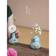 [48H Shipping] West Lake Blue Ceramic Vase Small Home Decor Mini Desktop Flower Vessel Ikebana Art P