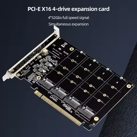 Okvyuan 4 Port M.2 NVME SSD To PCIE X16 Reader Expansion Card 4X32Gbps Host Controller Expansion Car