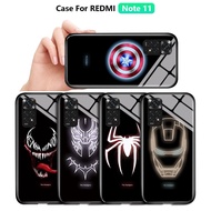 For Xiaomi Redmi Note 11/Note 11S Note 11 Pro 5G Luminous Marvel Phone Case Ironman Spiderman Tempered Glass Cover Casing