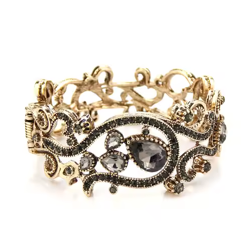 Sunspicems Vintage Turkey Women Bracelet Bohemia Crystal Flower Bracelet Antique Gold Color Indian B