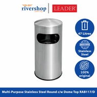 LEADER 47L Stainless Steel Dustbin Round Garbage Wastebin Dome Top Trash Can RAB-117/D/ Rubbish Drum