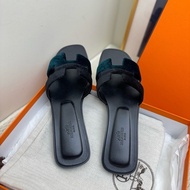 閒置新 未使用 愛馬仕/Hermès 絲絨拼色oran拖鞋 H拖鞋 37.5碼