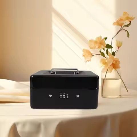 Compact Metal Cash Box with Password Lock Large Capacity Lockable Storage Box for Cash Valuables Imp