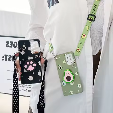 3D Cartoon Holder Crossbody Lanyard Strap Phone Case For Samsung Galaxy S22 S21 5G S20 FE S 21 20 S2