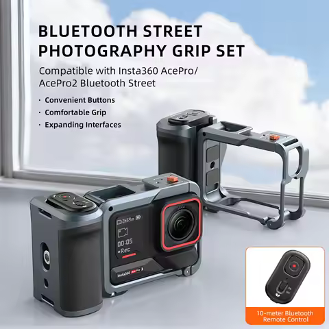 VRIG GA-08 Bluetooth Remote Handheld Grip Kit For Insta360 Ace Pro/2 Action Camera Metal Frame w 1/4