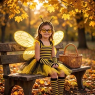Bee Cosplay Wings Suit, Bugs Sparkle Yellow Bee Fly Wings, Lightweight Insect Elastic Straps Handmad