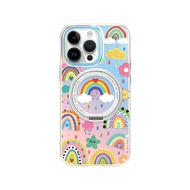 SH | เคสโทรศัพท์ลายรุ้งสำหรับ Apple 17Promax 14Pro 15 14Promax พร้อมขาตั้งแม่เหล็กและป้องกันการกระแท