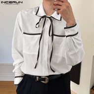 INCERUN เสื้อลำลองธรรมดาลำลองปกแขนยาวสำหรับผู้ชายหอม (สไตล์เกาหลี)