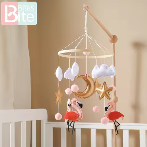 Baby Flamingo Bed Bell 0 12 Months Infant Toys Mobile for Crib Decor Rotating Wooden Mobile Arm Set 