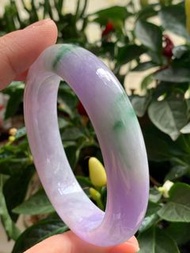 濃紫色53-55正圈 緬甸天然翡翠A貨  紫羅蘭飄綠花翡翠玉手鐲 適合52-55圈口佩戴