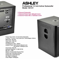 ASHLEY SA-12+. Active SubWoofer 12 Inch, RMS Power 450 Watt,