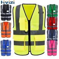 High Visibility Reflective Vest Safety Clothes Zipper Front Multi Pockets Hi Viz Security Waistcoats